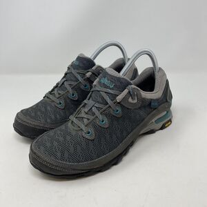 Ahnu Hiking Shoes Womens Size 7.5 Gray Teal Mesh Athletic Trail Outdoor Vibram